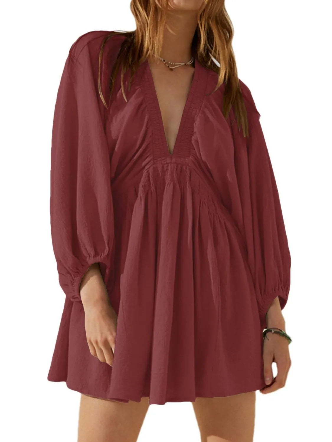 Textured V-Neck Mini Dress.