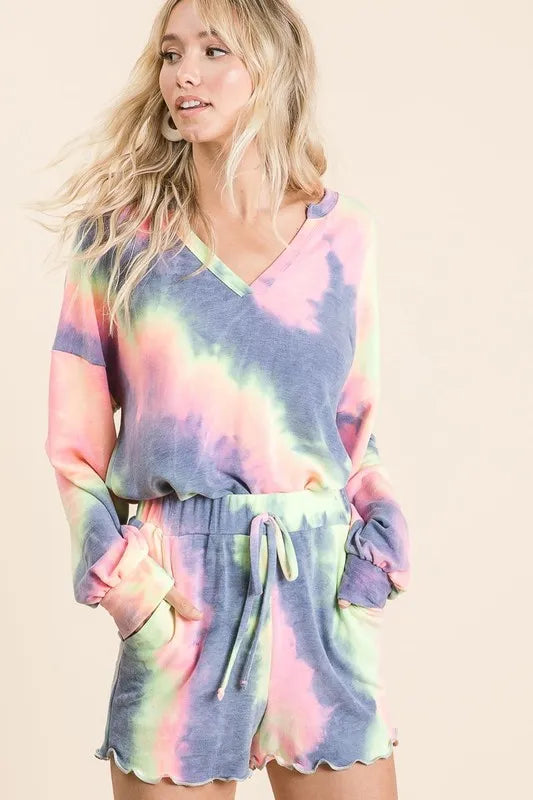 Tie-dye French terry women top and shorts set - CHIC TB