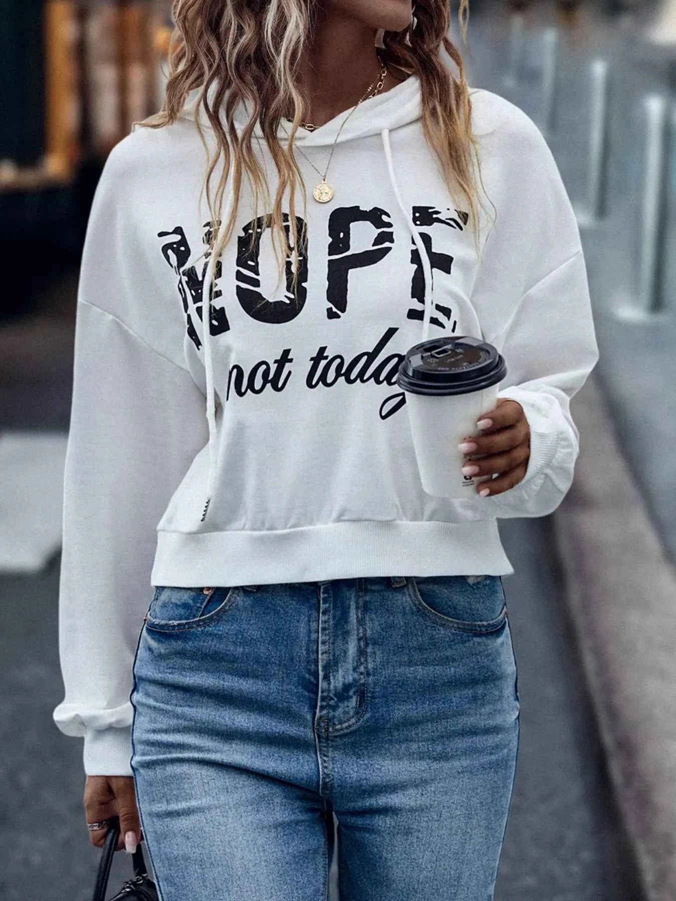 Letter Graphic Long Sleeve Drawstring Hoodie