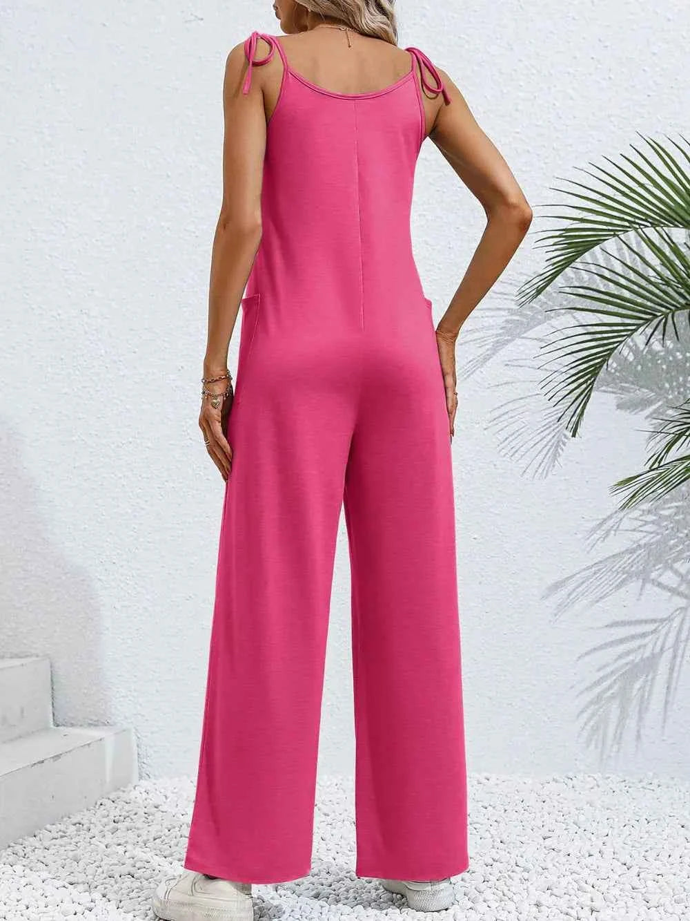 Scoop Neck Tie Shoulder Jumpsuit.