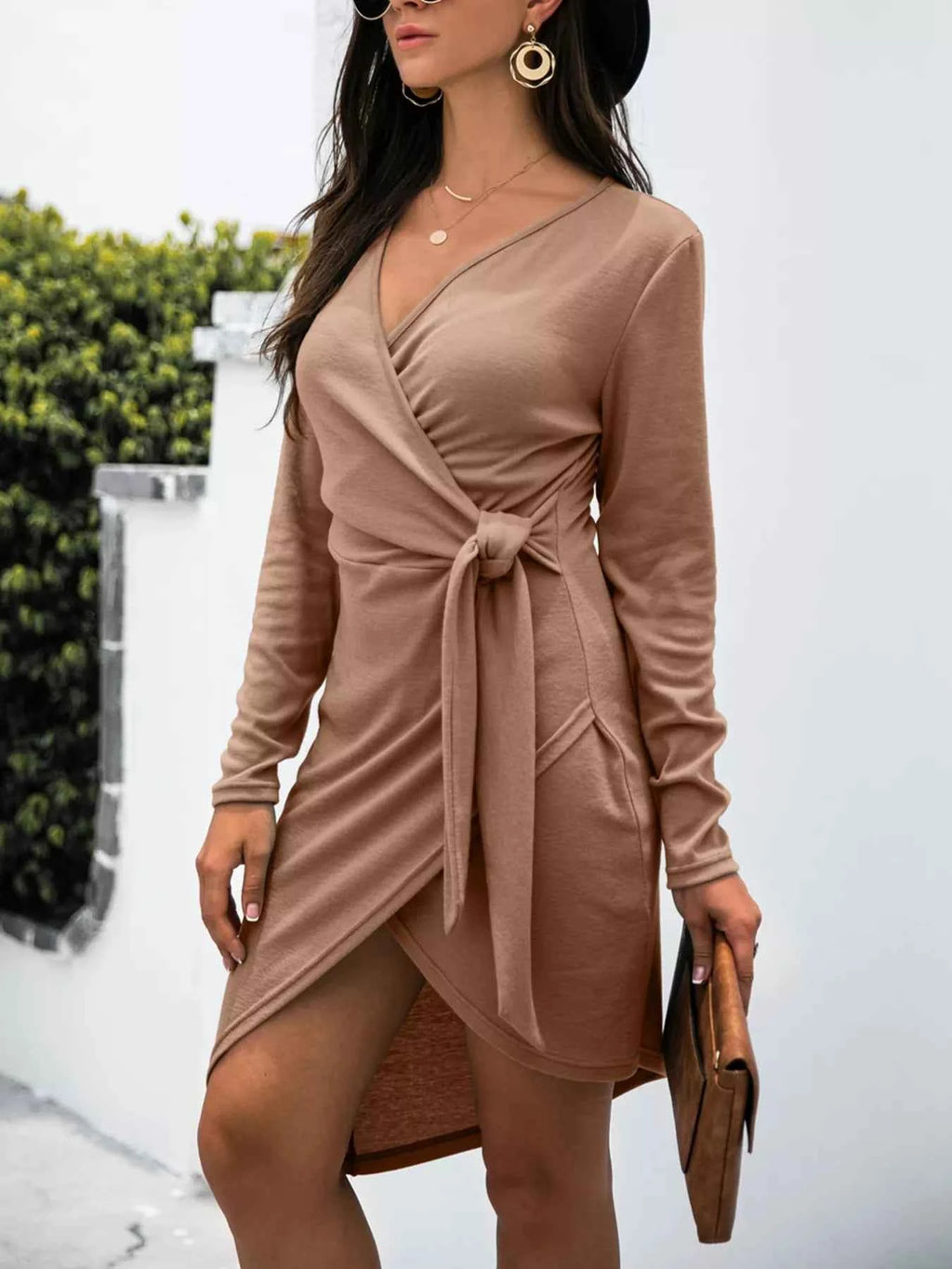 Surplice Long Sleeve Side Tie Dress.