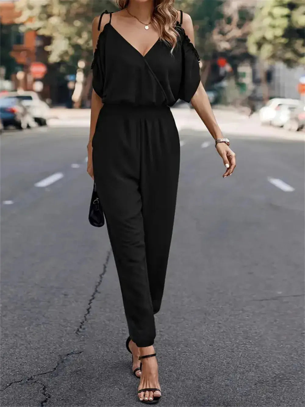 Surplice Tied Spaghetti Strap Jumpsuit.