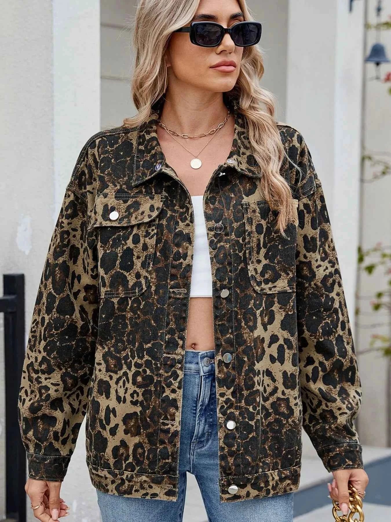 Leopard Print Oversized Denim Jacket.