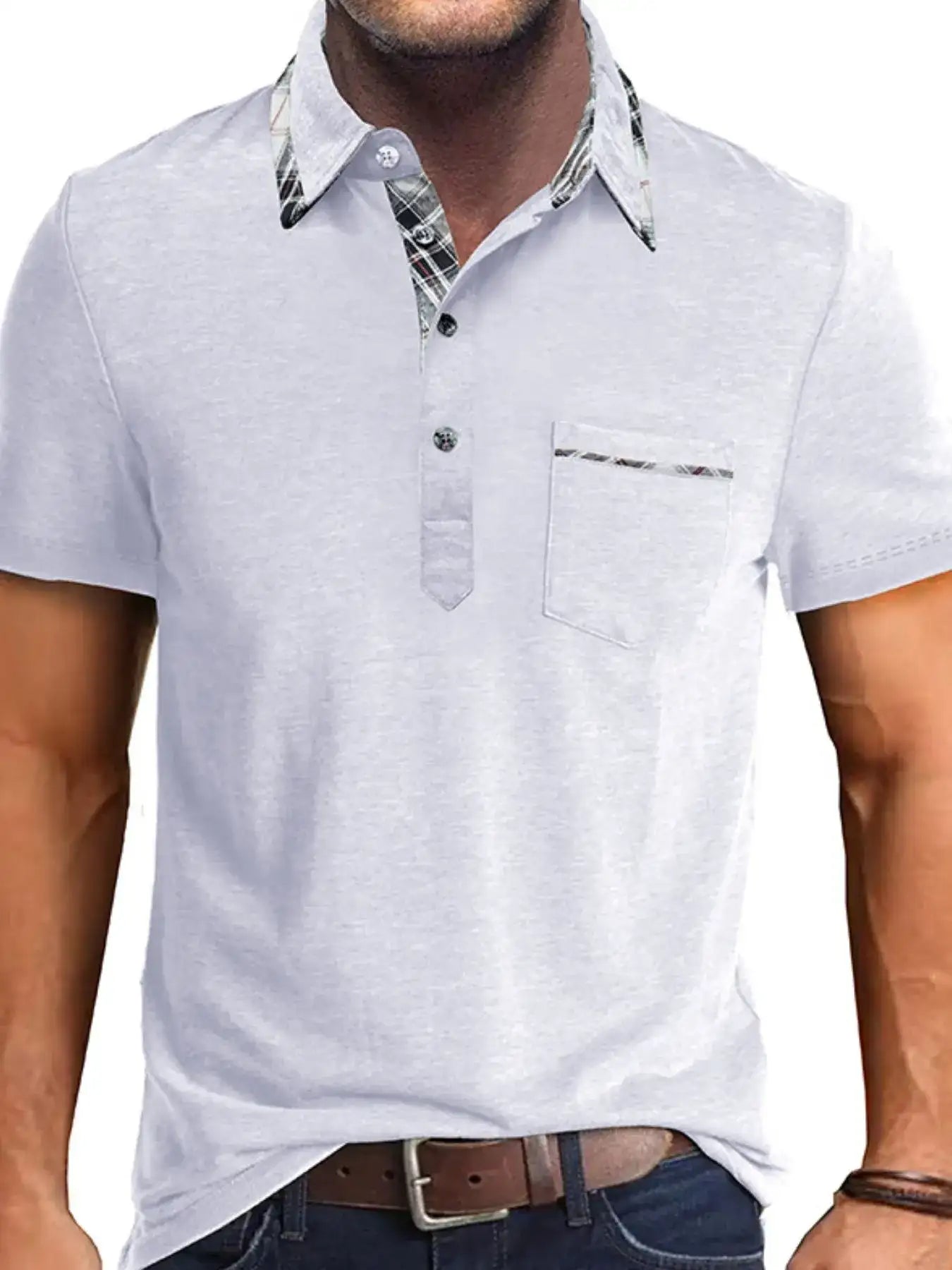 Men's Full Size Classic Plaid Collar Cotton Polo Shirt Plus Size.