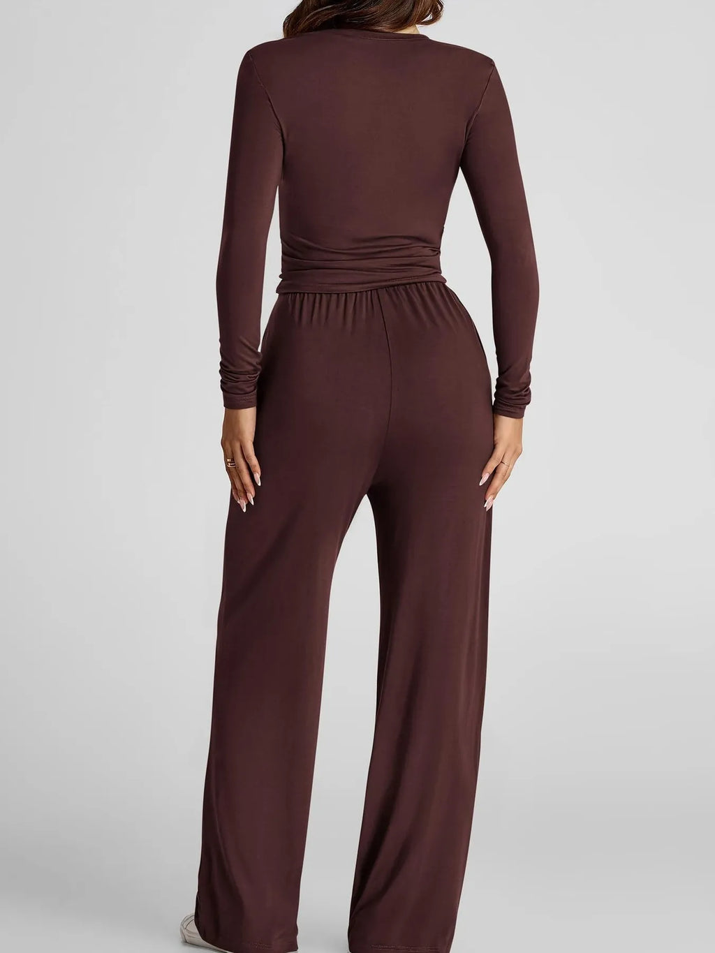 Round Neck Long Sleeve Top and Pants Set.