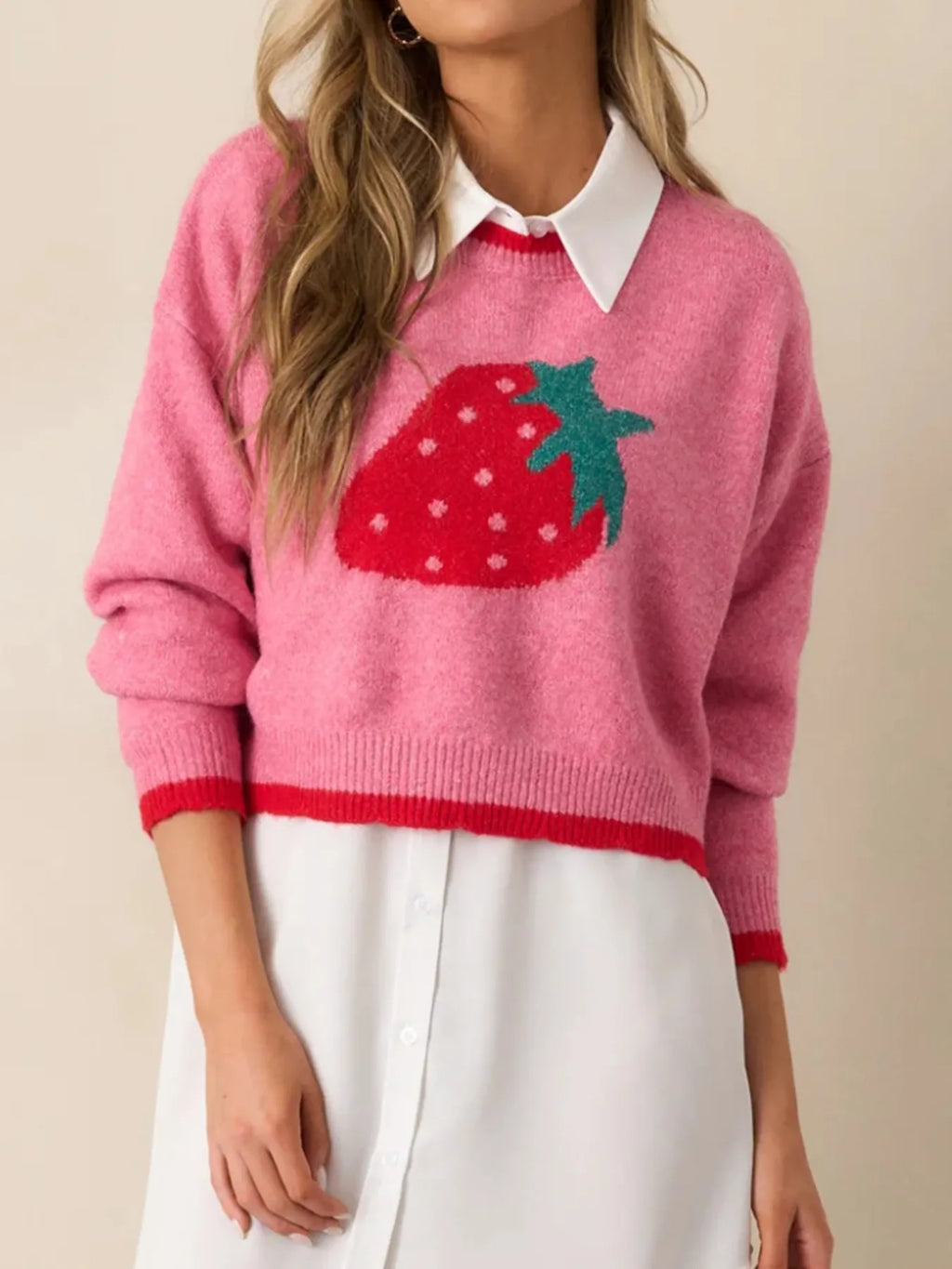 Strawberry Round Neck Long Sleeve Sweater.