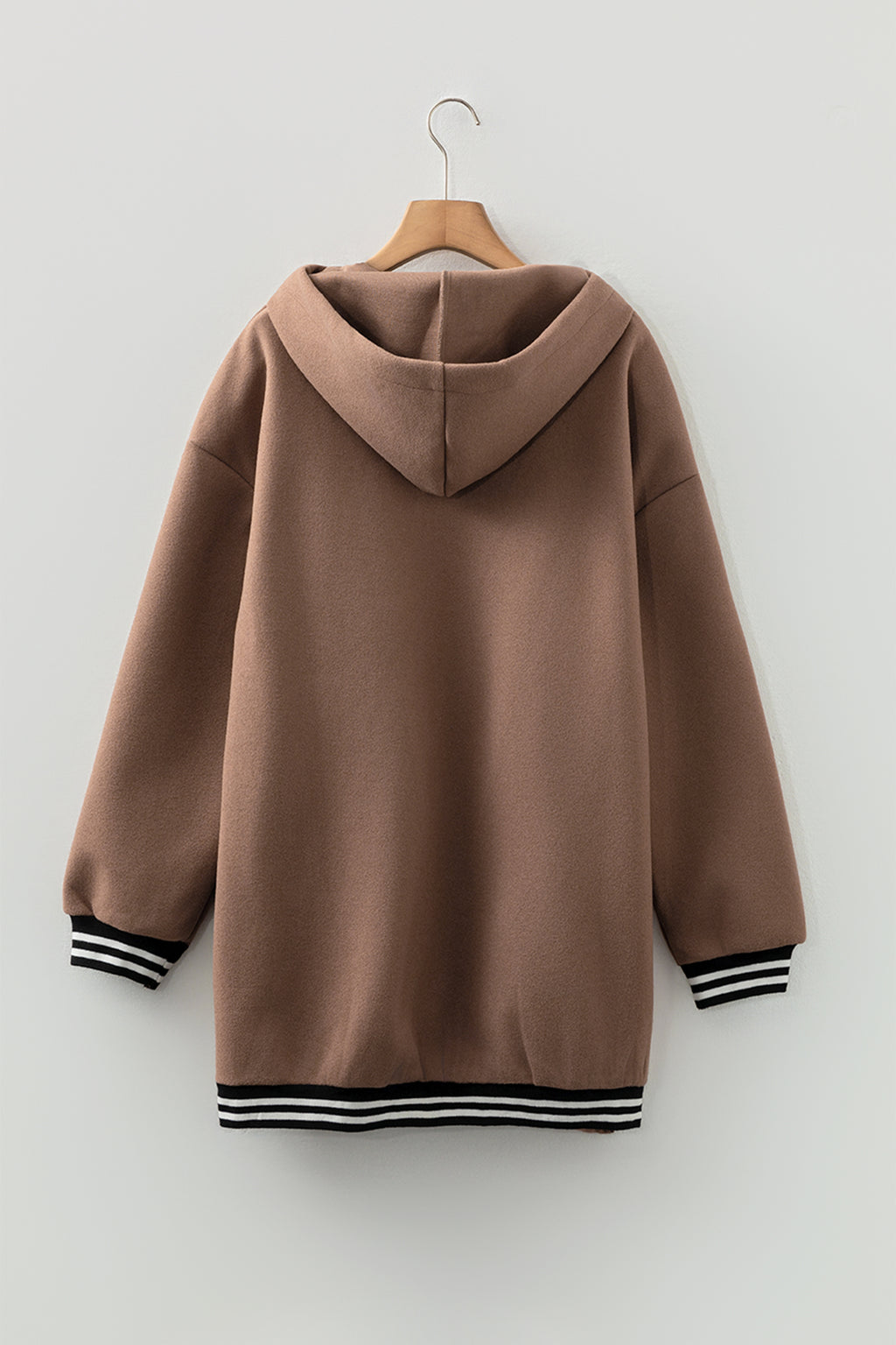 Dark Khaki Contrast Cuffed Drop Shoulder Zip up Tunic Hoodie