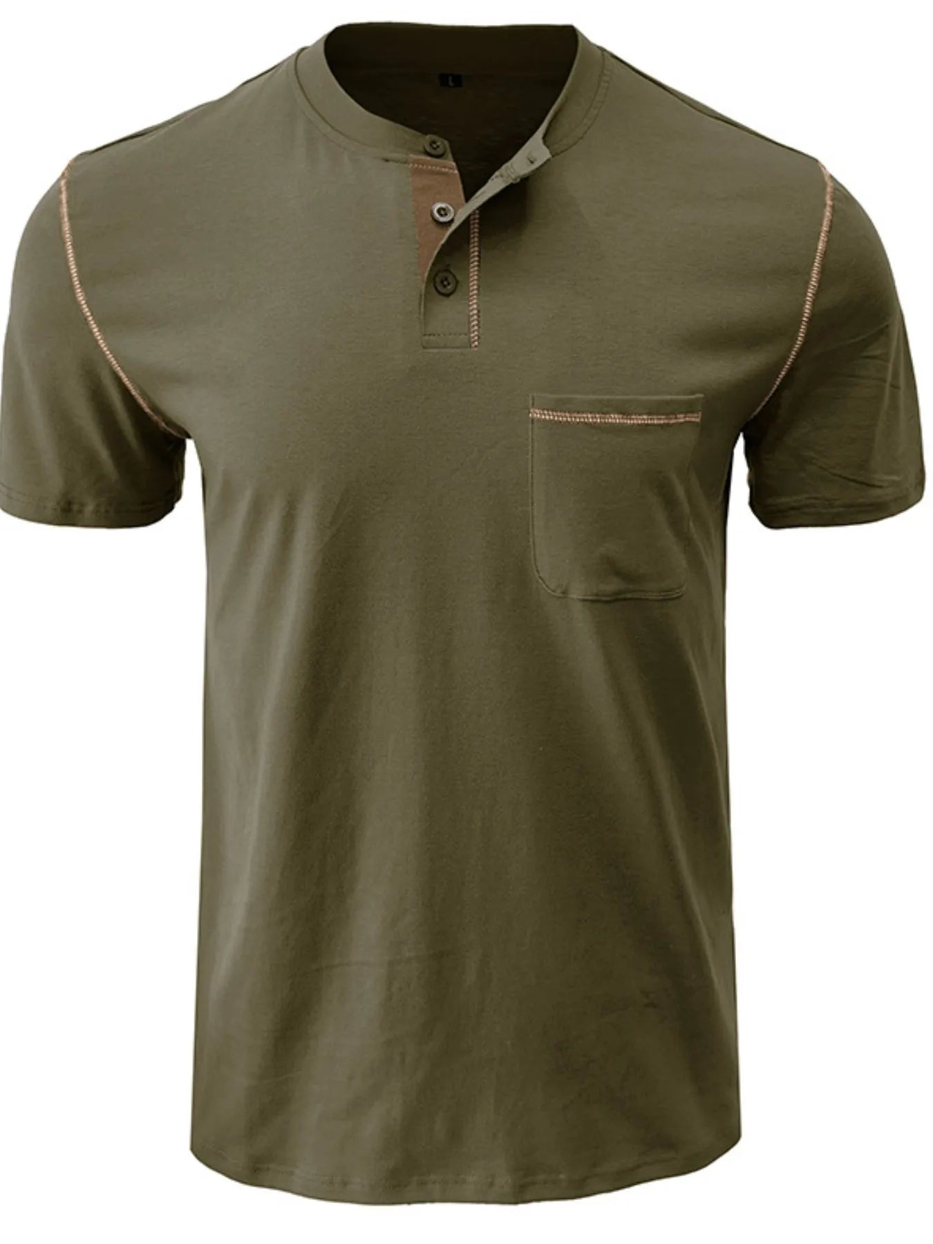 Men's Full Size Casual Henley T-Shirt with Contrast Stitching and Pocket Plus Size.