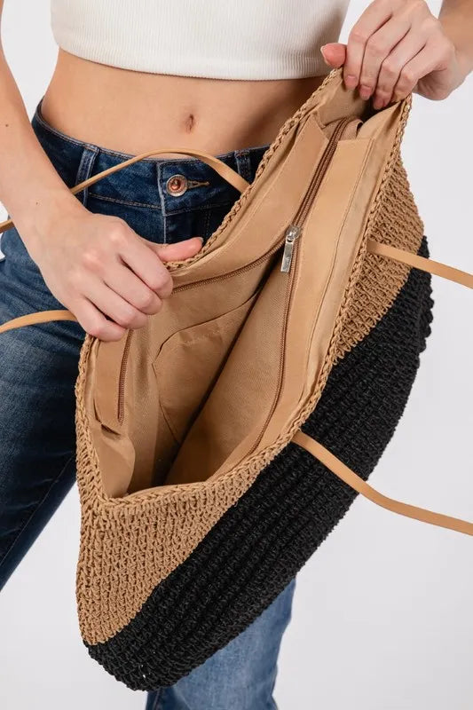 Straw BEACH Braided Beach Tote Bag.