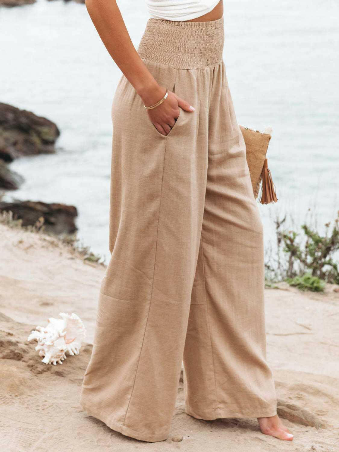 Full Size Smocked Waist Wide Leg Pants.