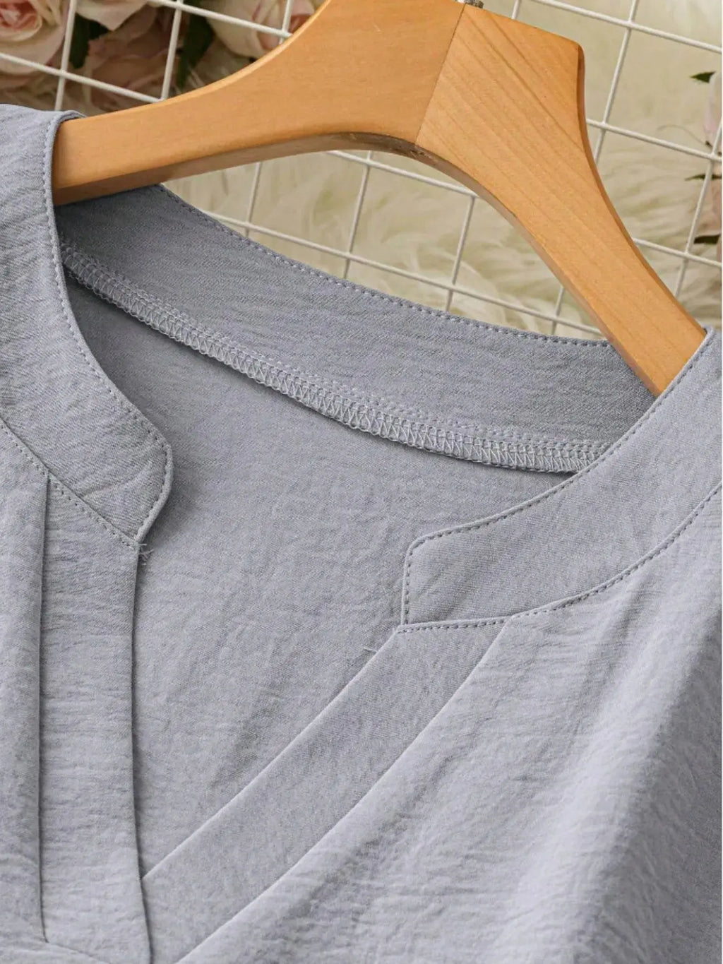 Notched Long Sleeve Casual Blouse.