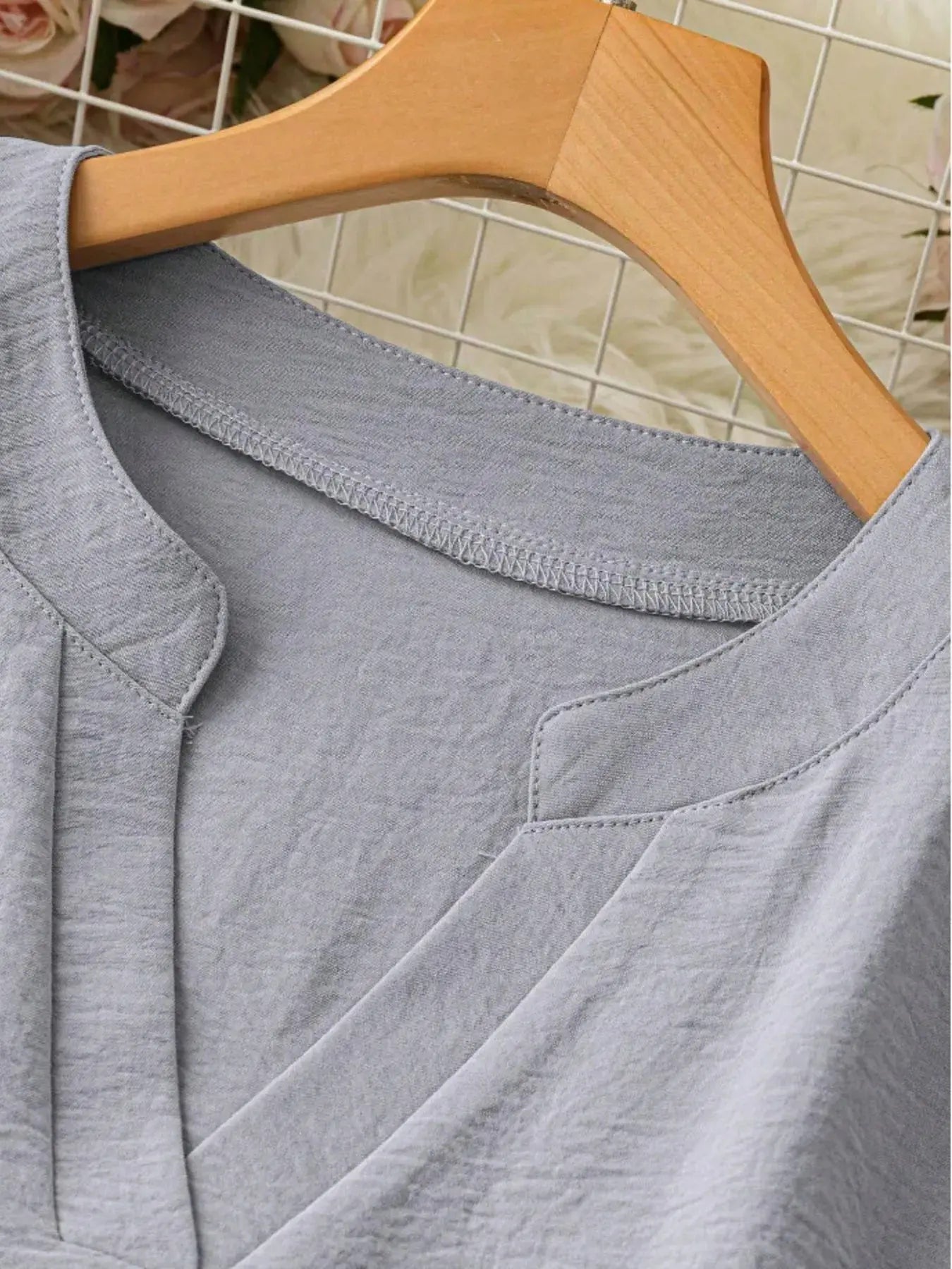 Notched Long Sleeve Casual Blouse.