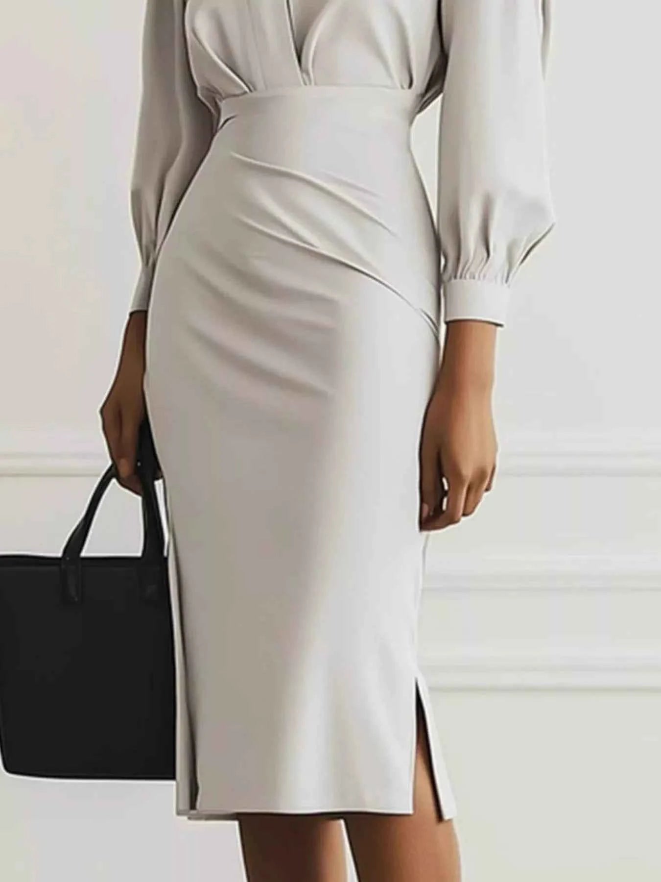 Ruched Midi Shirt Dress with Side Slit