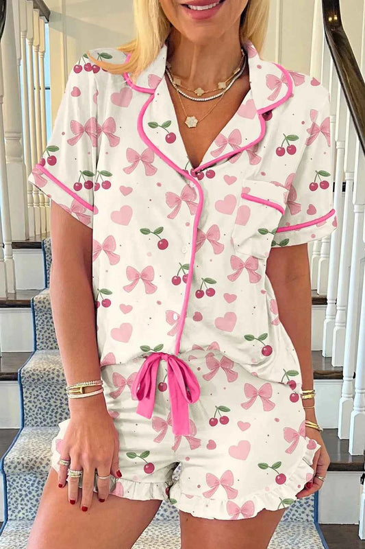 Button Up Short Sleeve Top and Shorts Lounge Set
