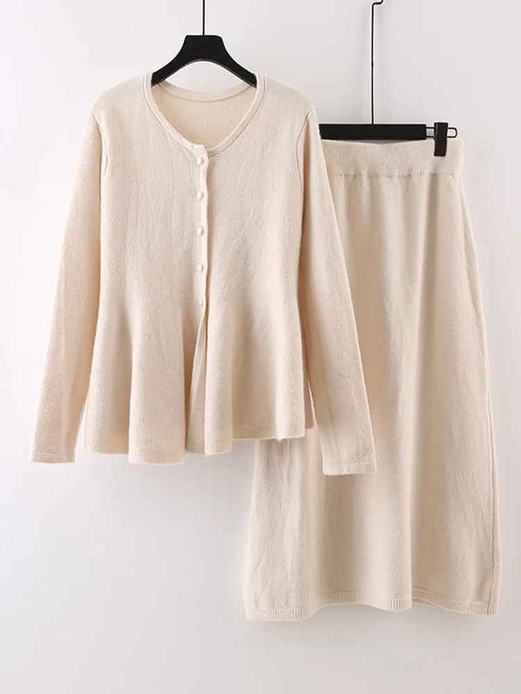 Popular Salt Series Light Mature High Grade Red Fragrant Knitted Shirt with Skirt Two Piece Set