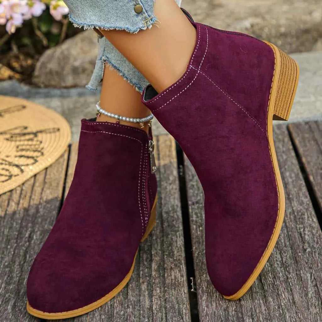 Point Toe Block Heels Boots