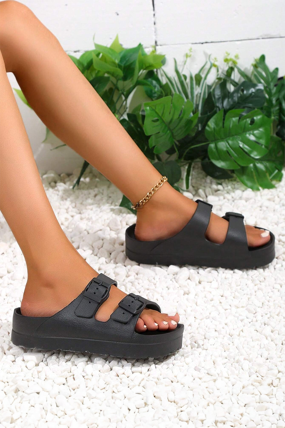 Black Double-buckle EVA Slippers Dear-Lover Dropshipping