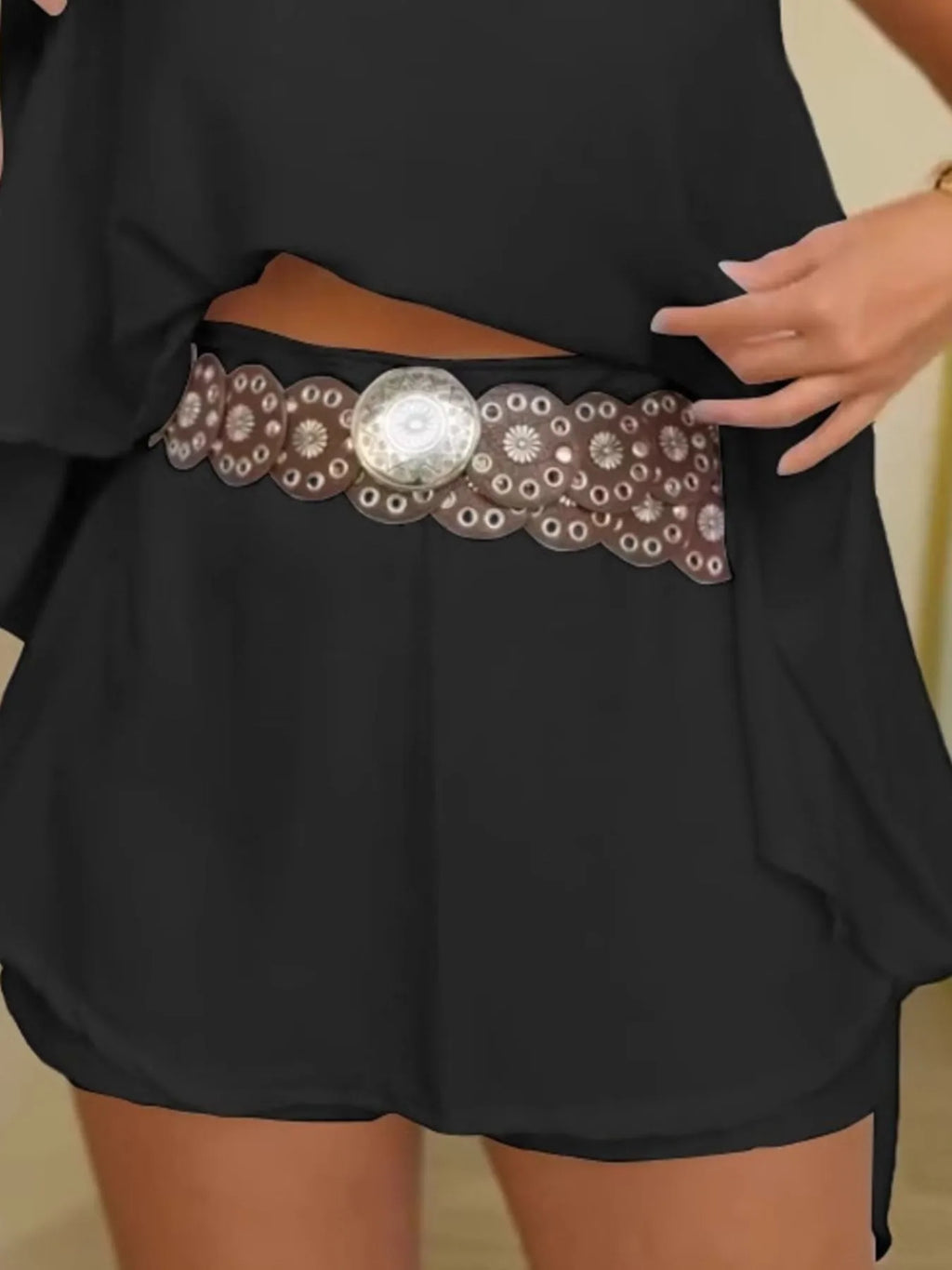 Side Slit Top and Mini Skirt Set.