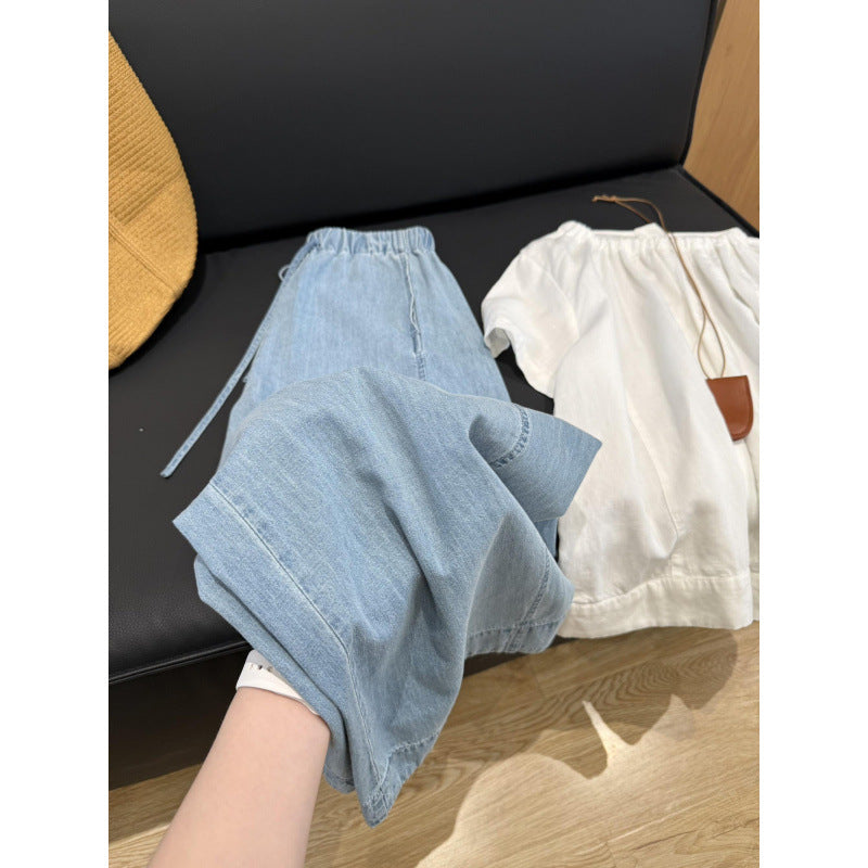 Vintage Washed Drawstring High-Waisted Wide-Leg Pants for Women, Lightweight Summer Loose-Fit Tencel Linen Pants, Slimming and Comfortable Design eprolo