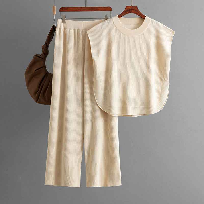 Sleeveless Knit Top Wide Leg Pants Two-piece Set for Women