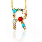 Multicolor charm Gold pendant Necklace micro pave zircon initial 26 letter necklaces Couple Name necklace Christmas gift