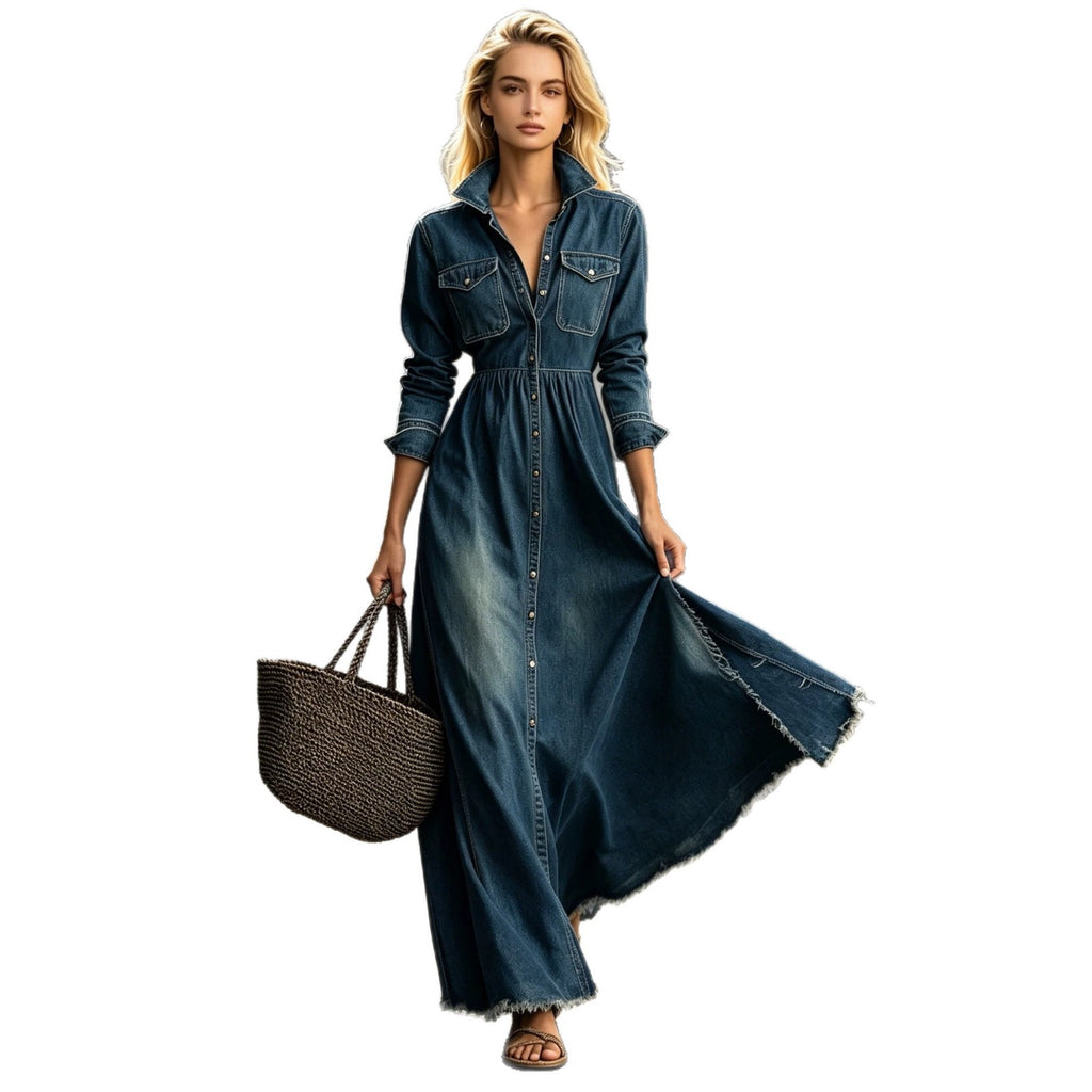 Waist slimming retro long sleeved dress