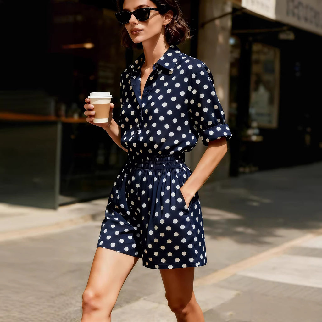 Wave dot short sleeved top and shorts set