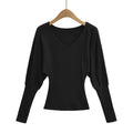 V-neck waist cinching elastic slim fit top T-shirt