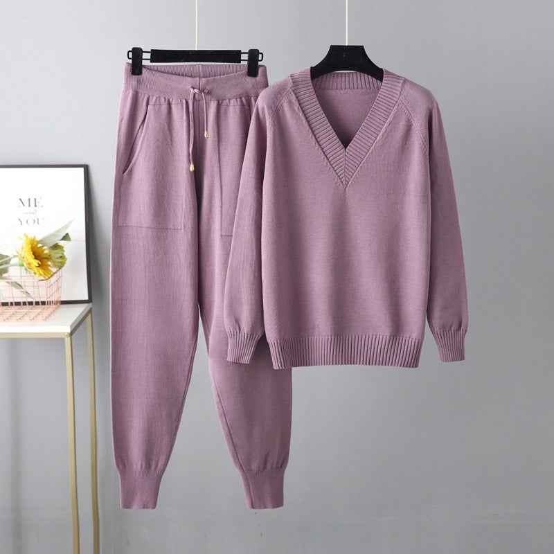 Autumn and winter sweater harem pants suit AliExpress Russian casual sweater pullover two-piece set