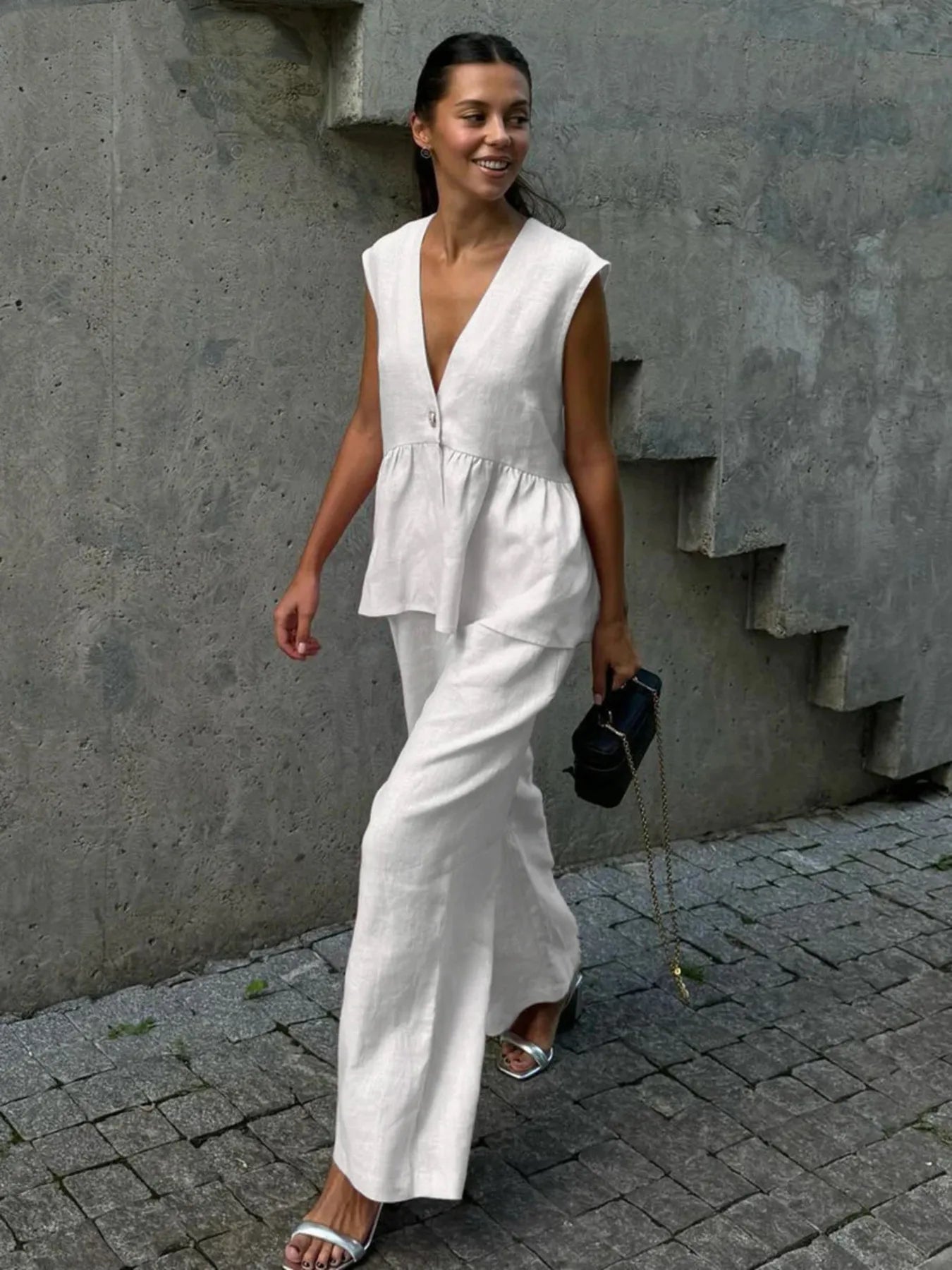 V-Neck Vest and Pants Set.