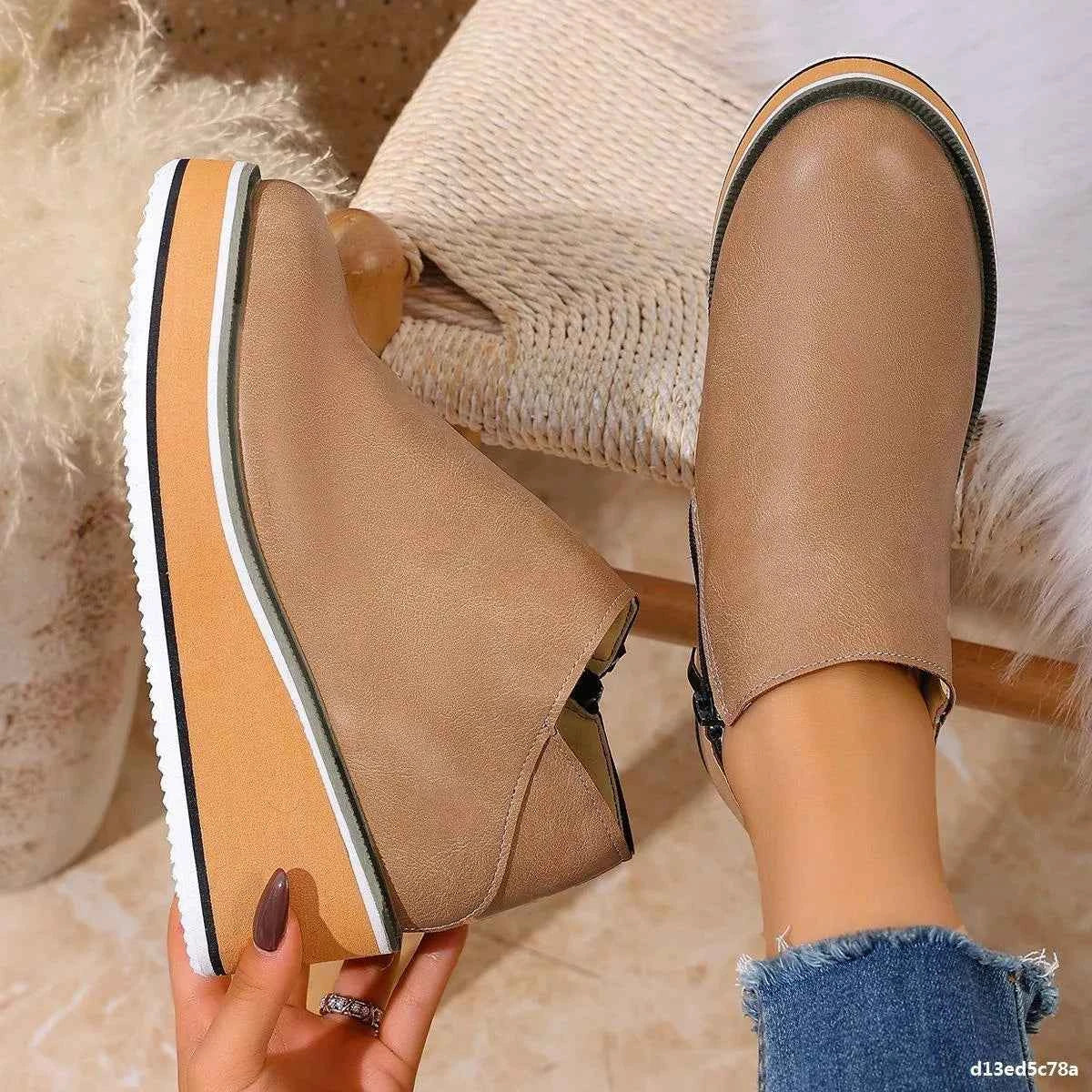 Wedge Ankle Boots with Zipper