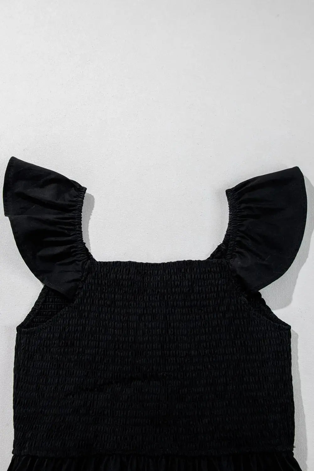 V Neck Ruffled Cap Sleeve Smocked Maxi Dress.