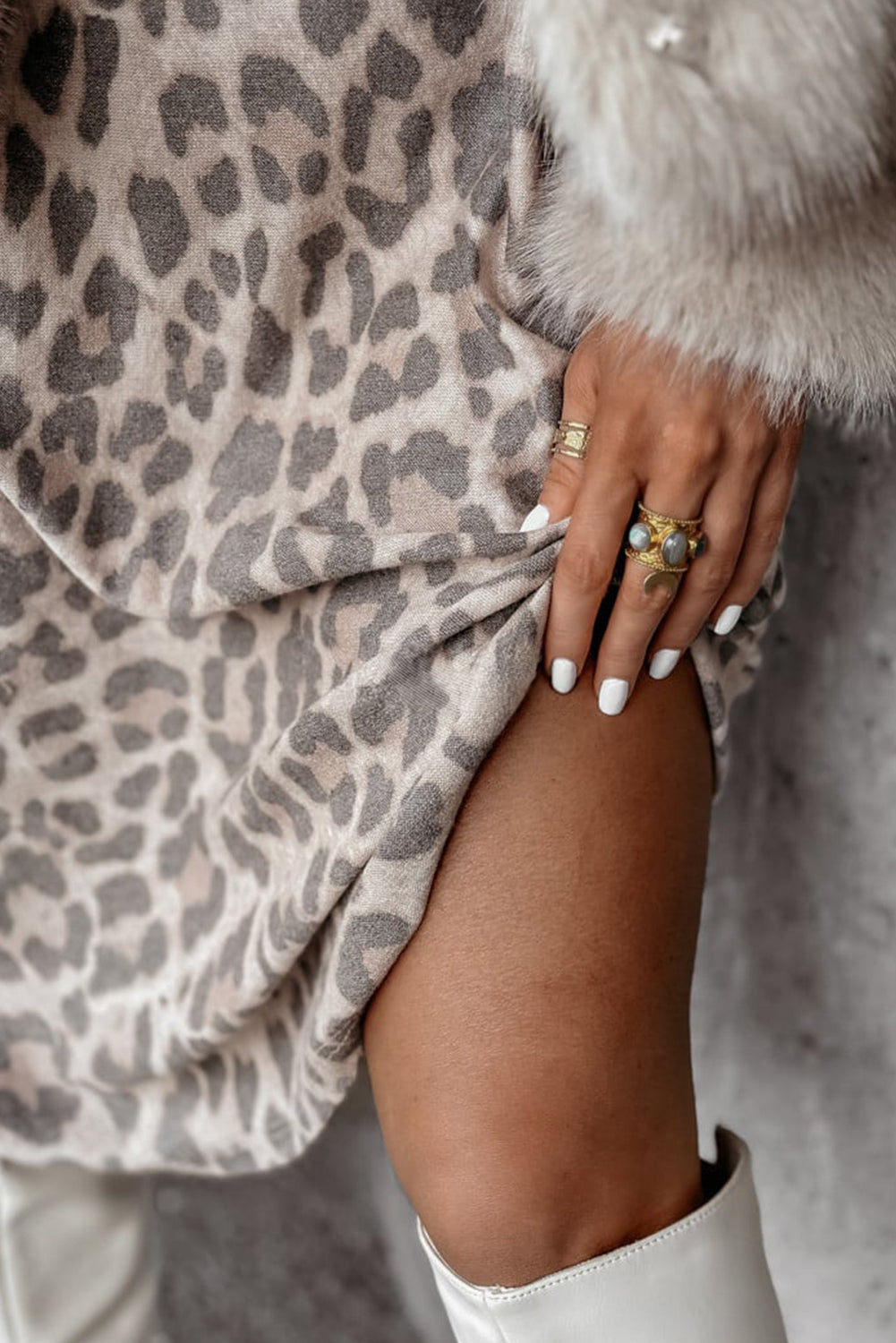 Gray Leopard Print V Neck Loose Fit Mini Dress Dear-Lover Dropshipping