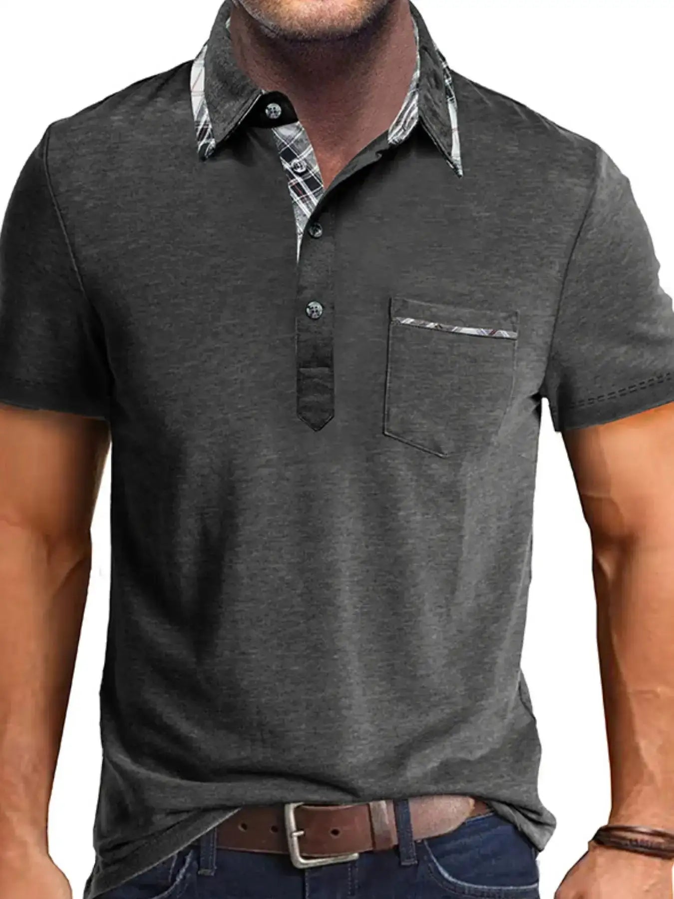 Men's Full Size Classic Plaid Collar Cotton Polo Shirt Plus Size.