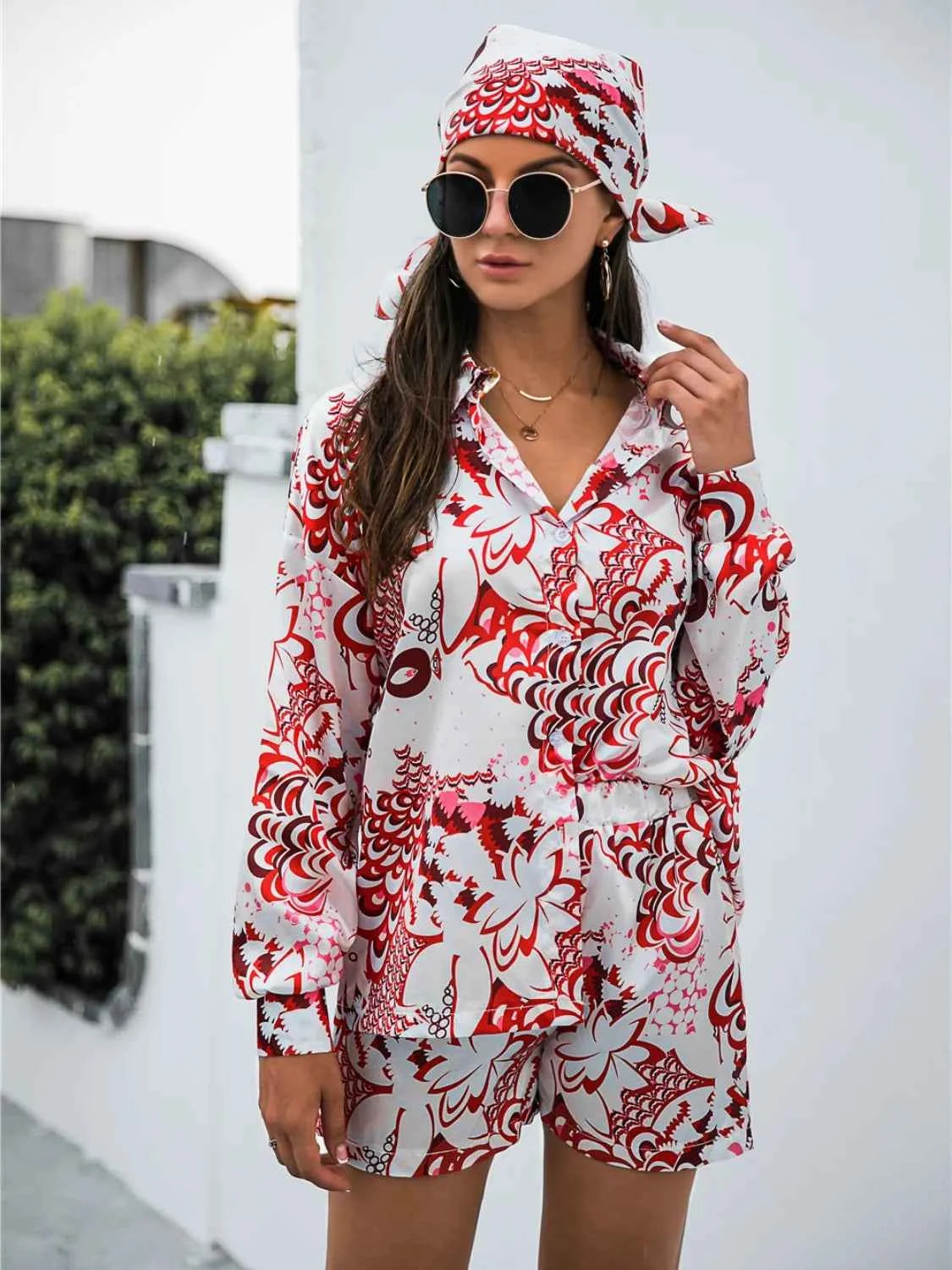Long Sleeve Shirt and Shorts Set womem
