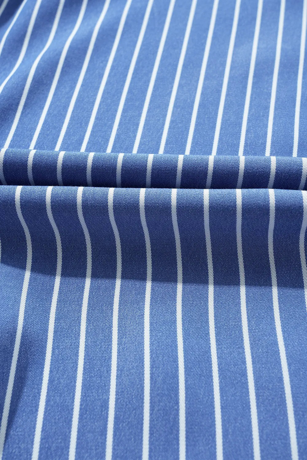 Stripe Frilly Split Neck Shirred Ruffle Sleeve Short Shift Dress.