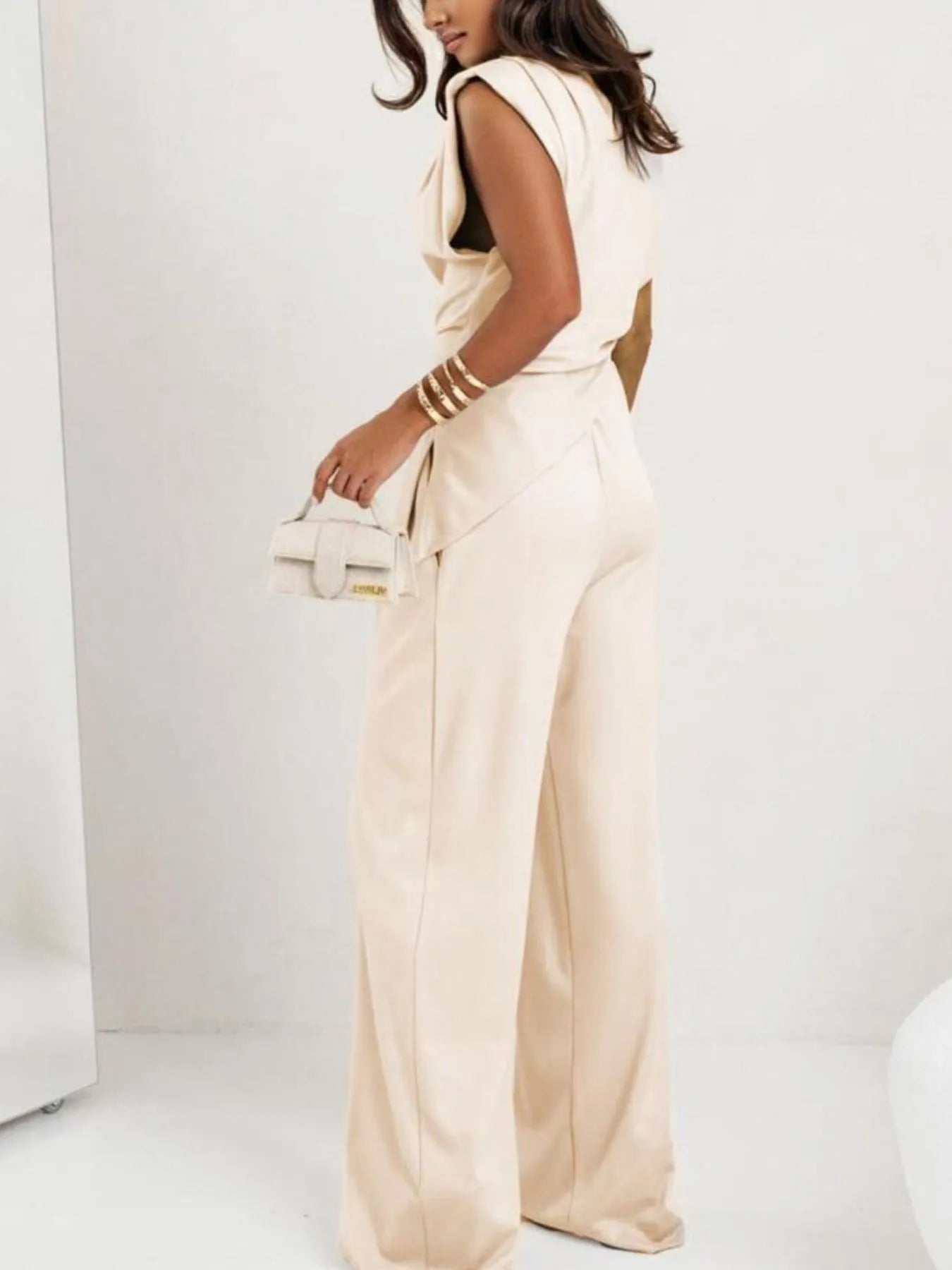 Ruched Sleeveless Top and Pants Set.