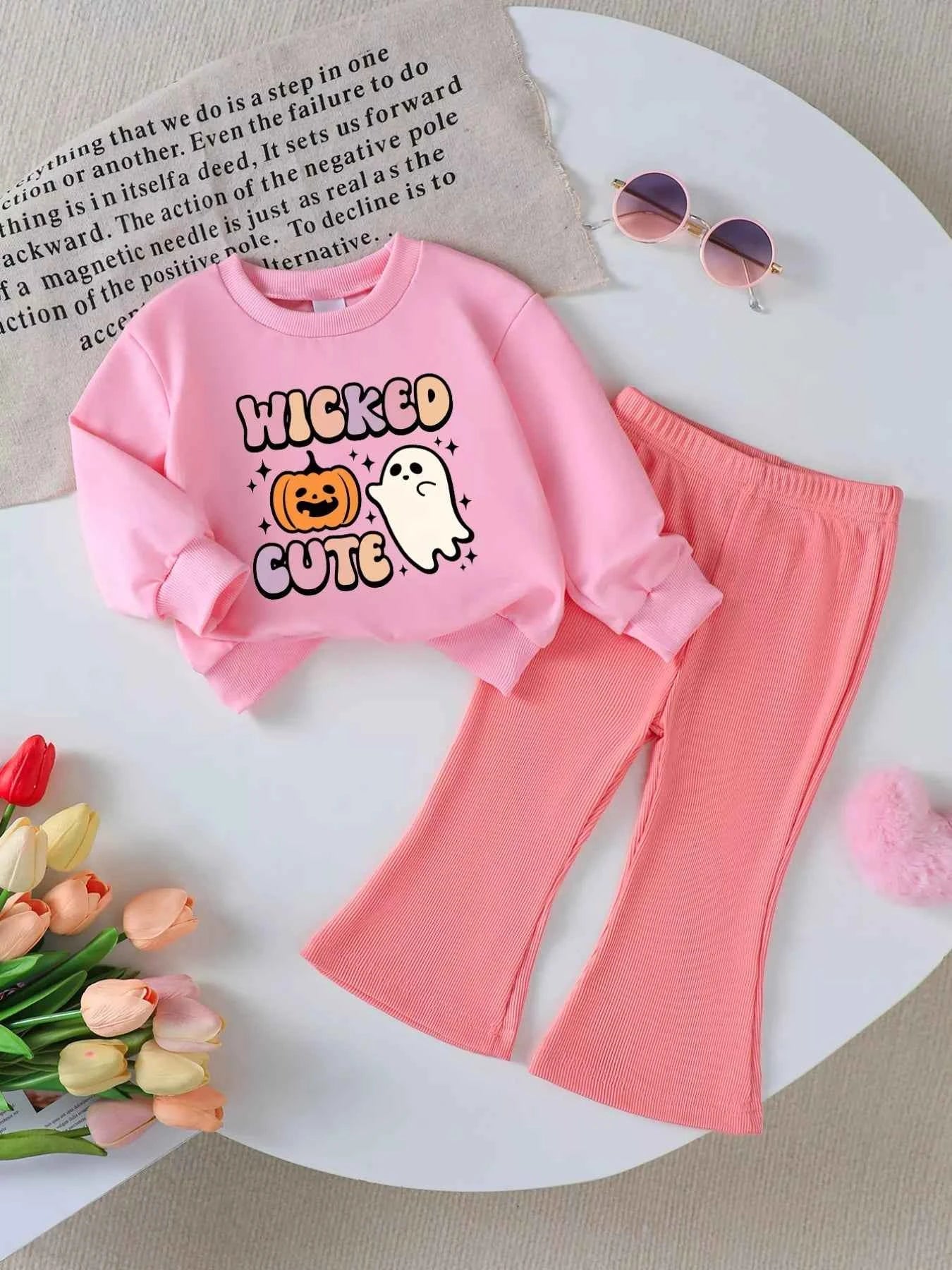 Children's Halloween Graphic Sweatshirt and Flare Pants Set