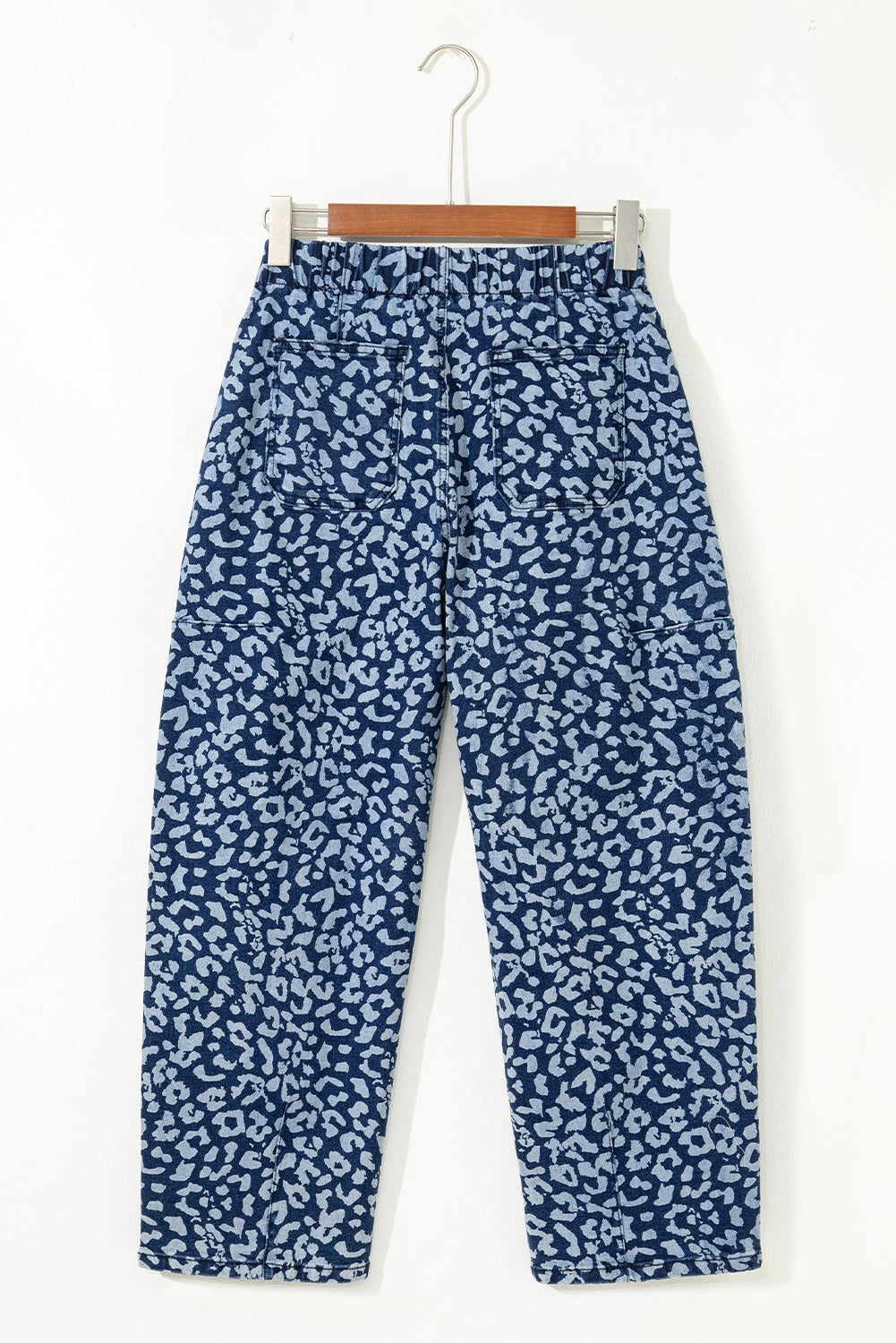 Blue Leopard Printed Drawstring Elastic Waistband Pocketed Wide Leg Jeans Dear-Lover Dropshipping