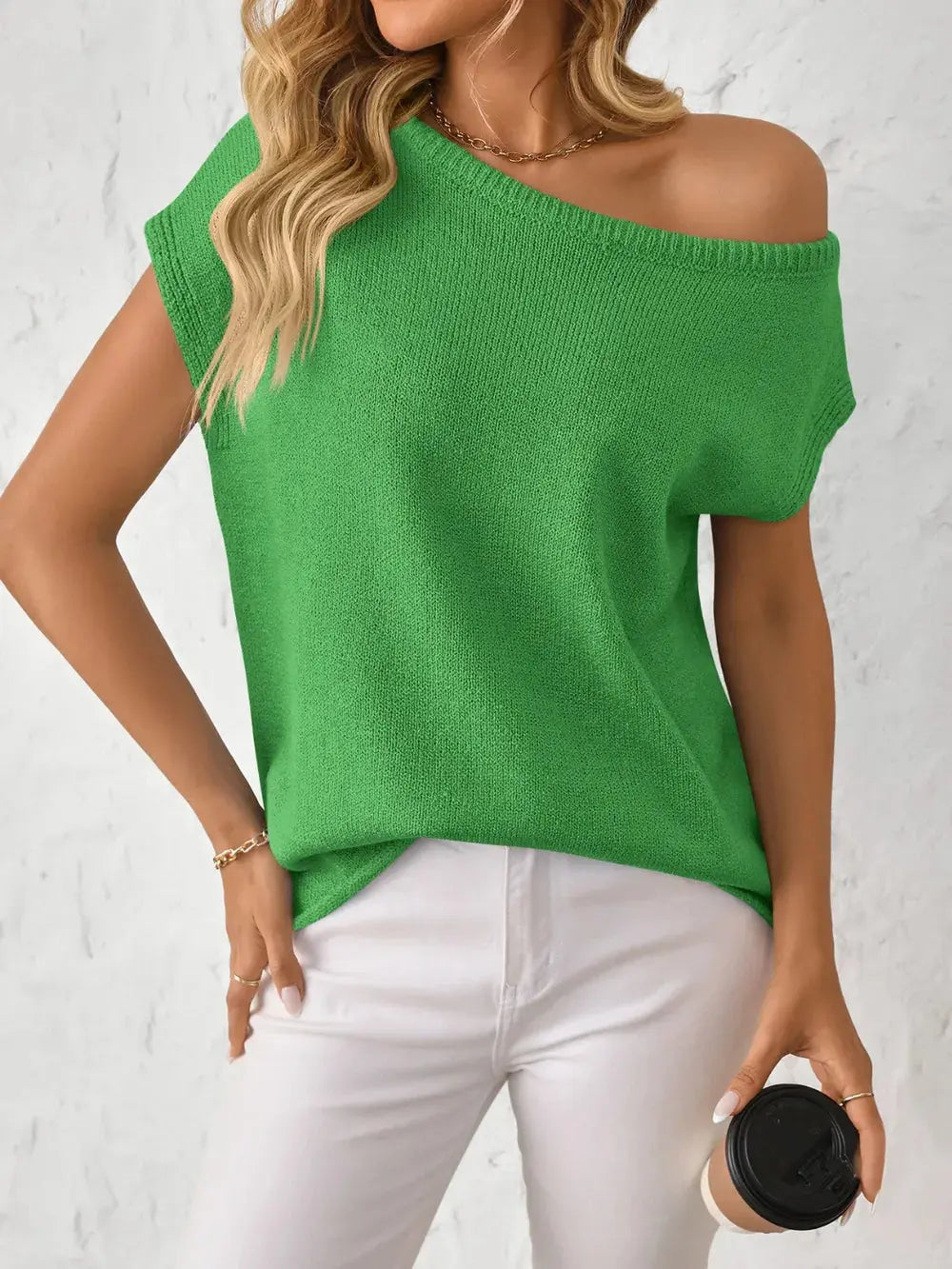 Mandy Boat Neck Short Sleeve Knit Top.