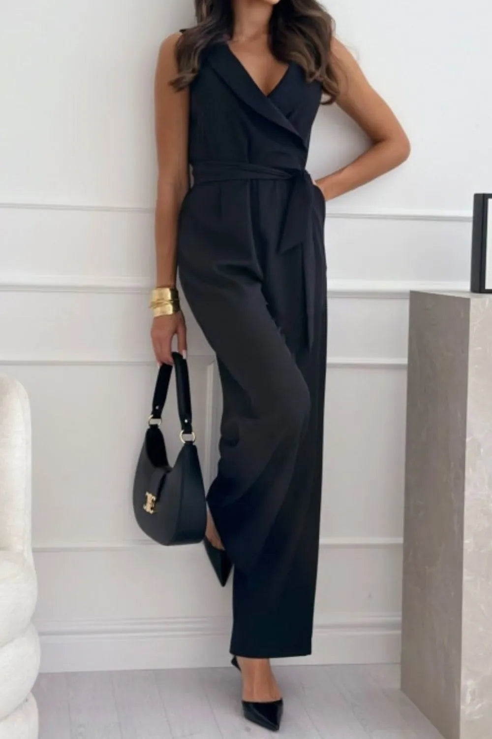 Sleeveless Wide Leg Jumpsuit.