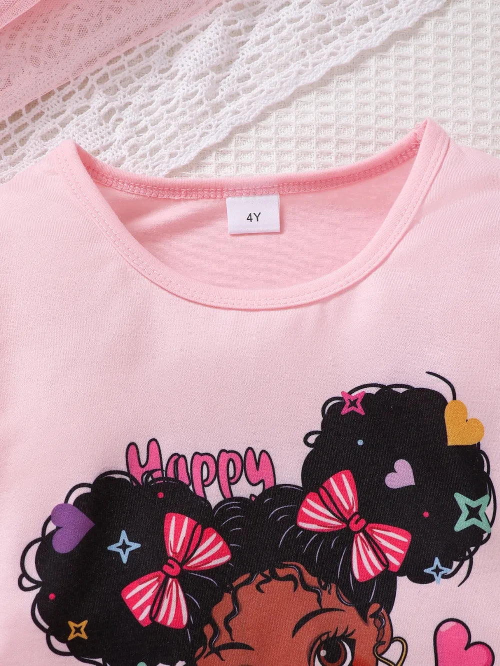 Children's Cartoon Graphic Top and Pants Set.