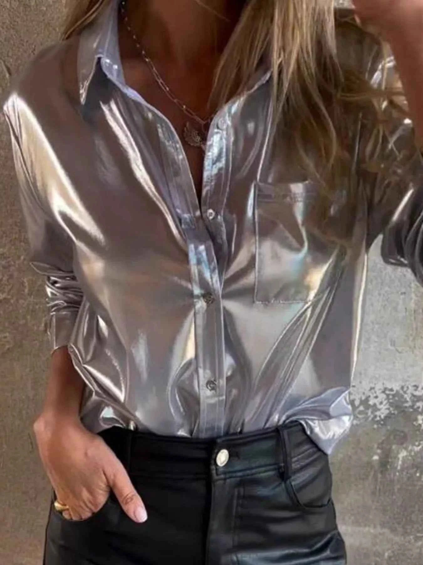 Full Size Button-Down Long Sleeve Shirt Plus Size