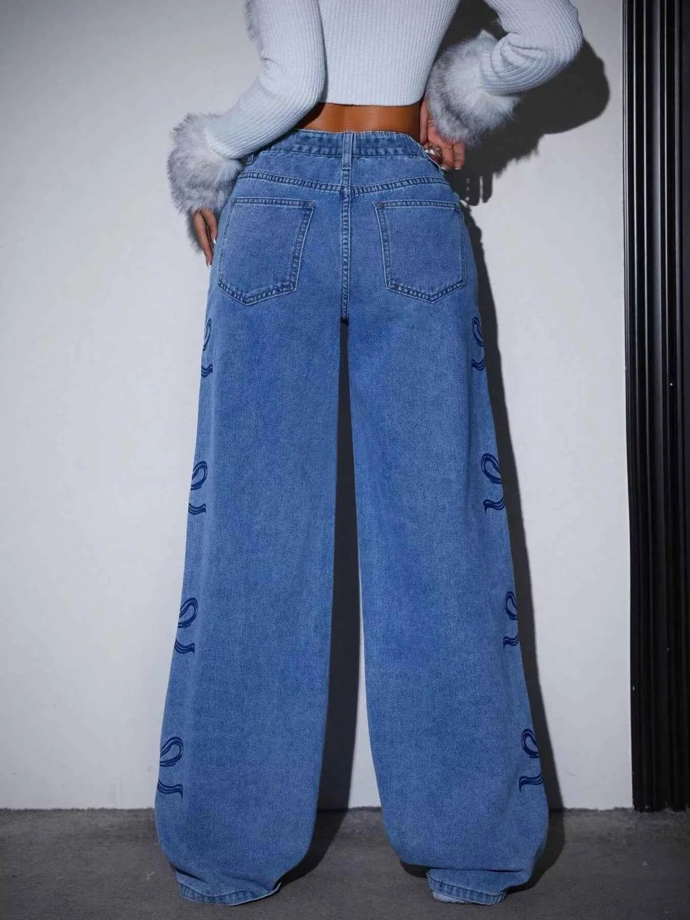 Bow-Embellished Wide Leg Jeans