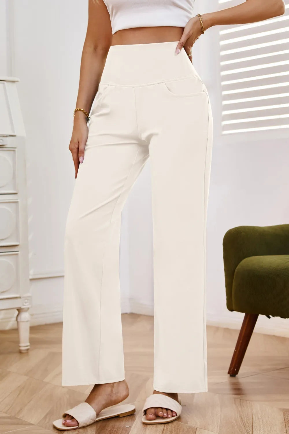 High Waist Wide Leg Pants with Pockets.