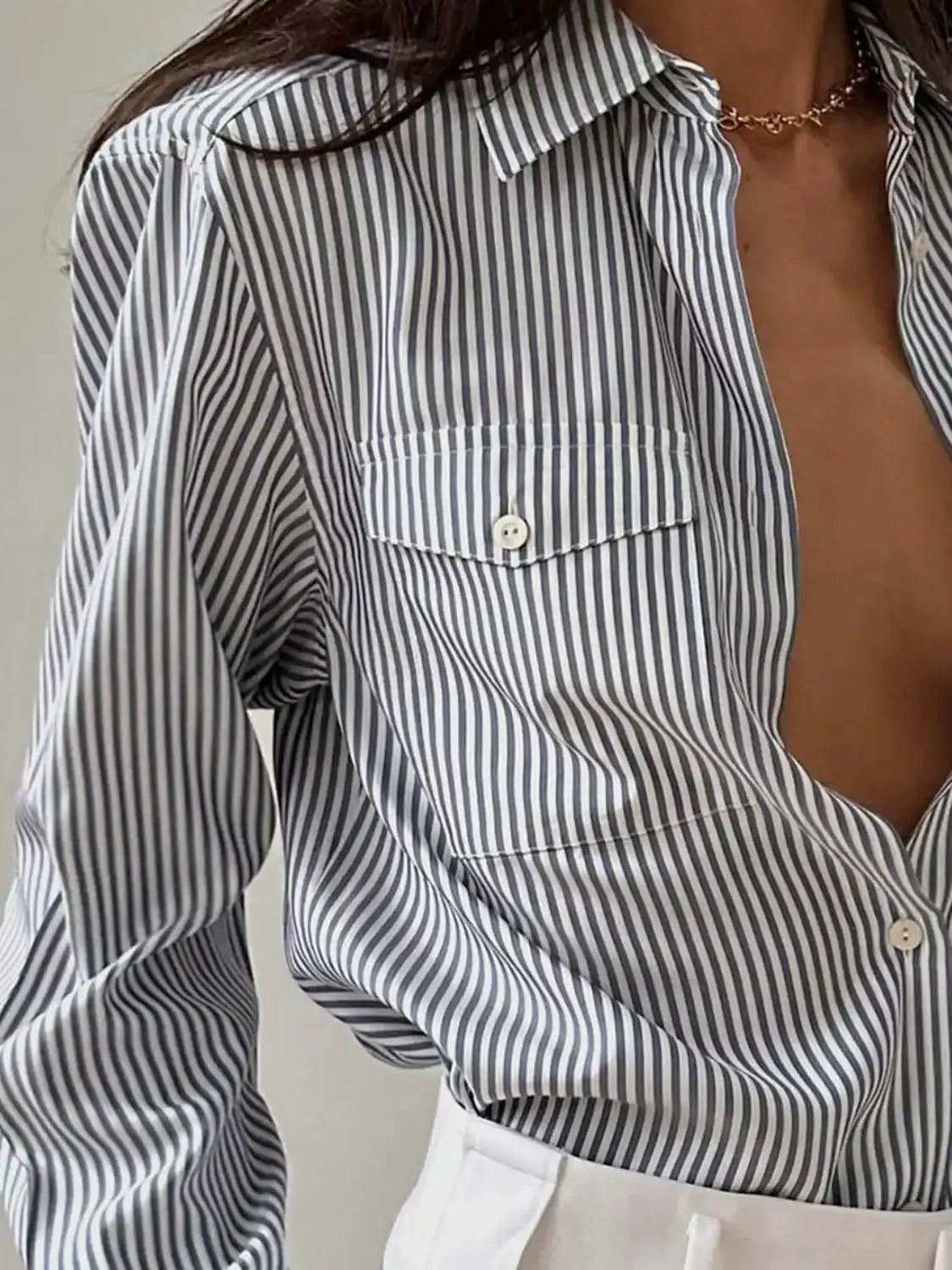 Striped Collared Neck Long Sleeve Shirt.