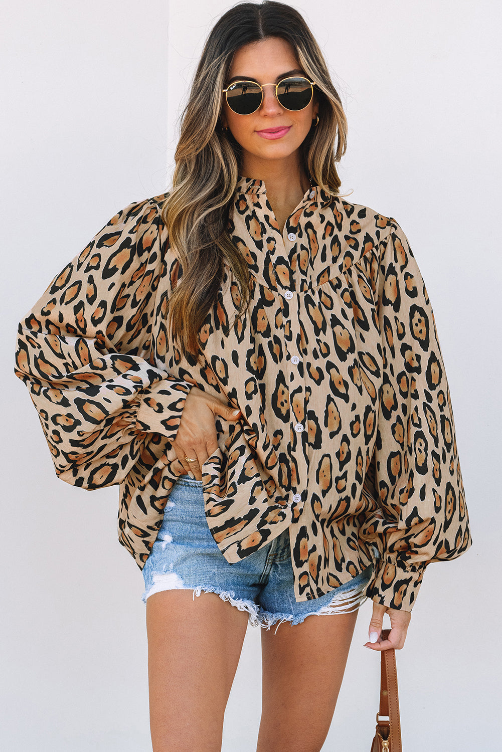 Light French Beige Oversized Leopard Print Balloon Sleeve Casual Shirt Dear-Lover Dropshipping