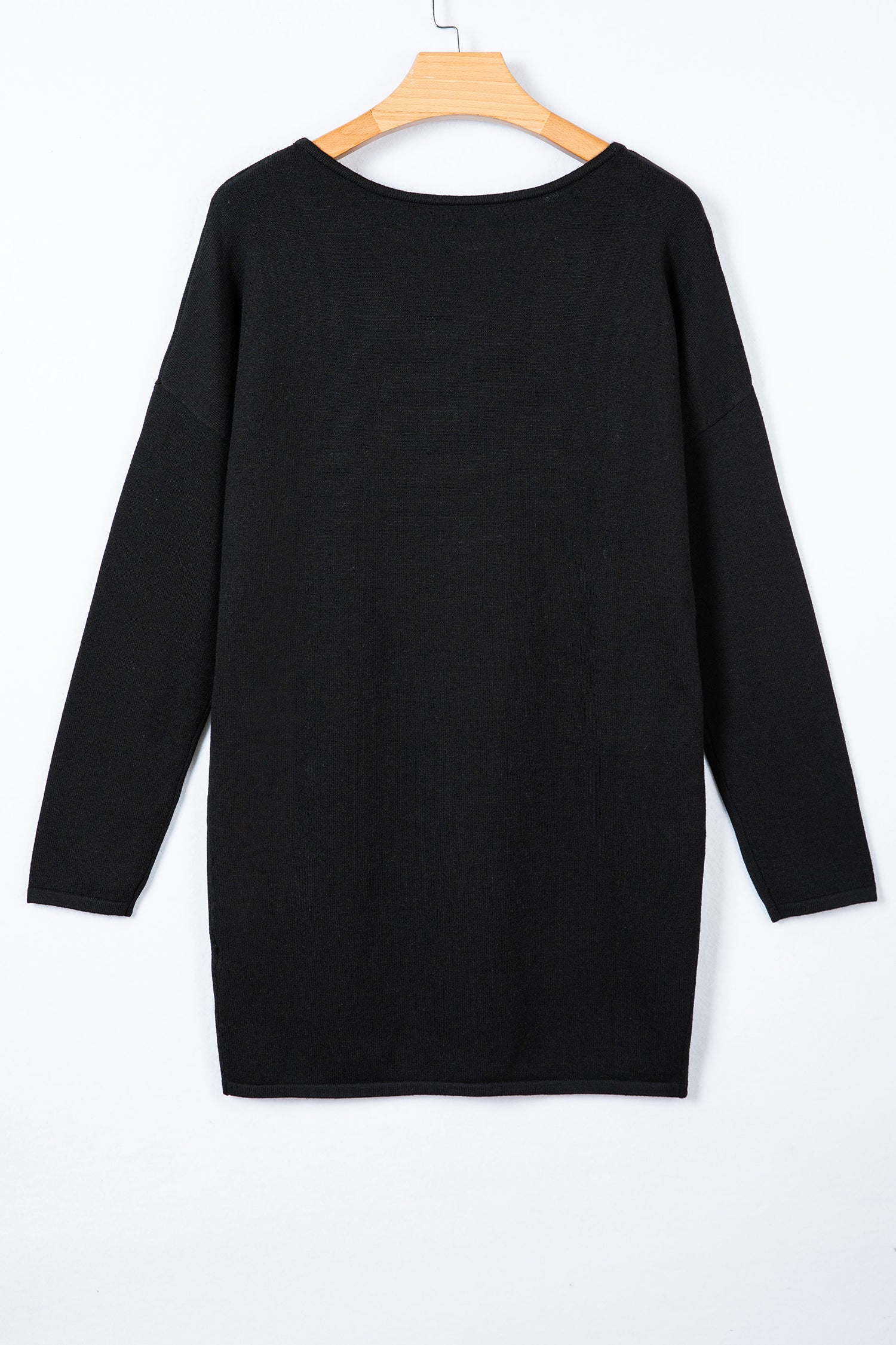Black Asymmetric Neck Batwing Sleeve Shift Mini Sweater Dress Dear-Lover Dropshipping