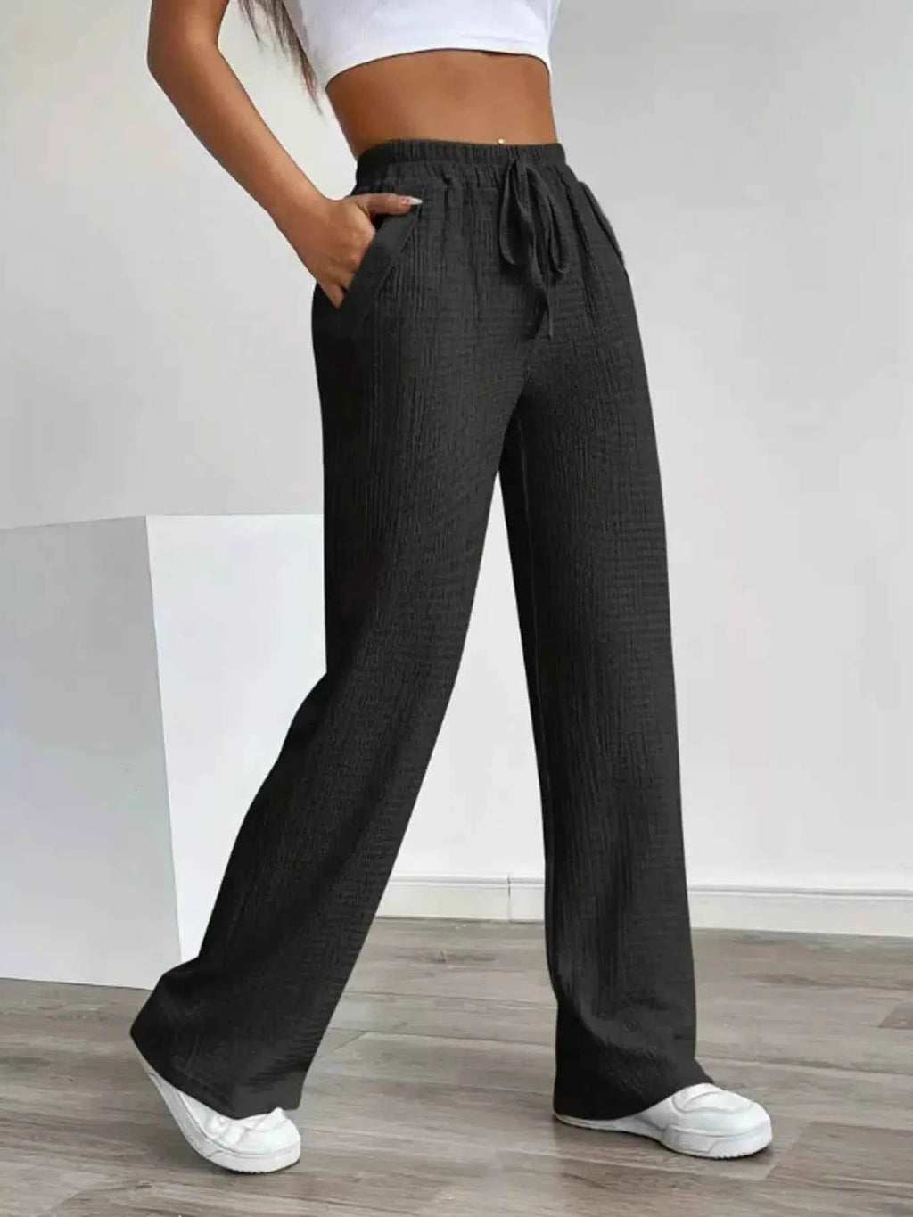 Texture Wide Leg Pants