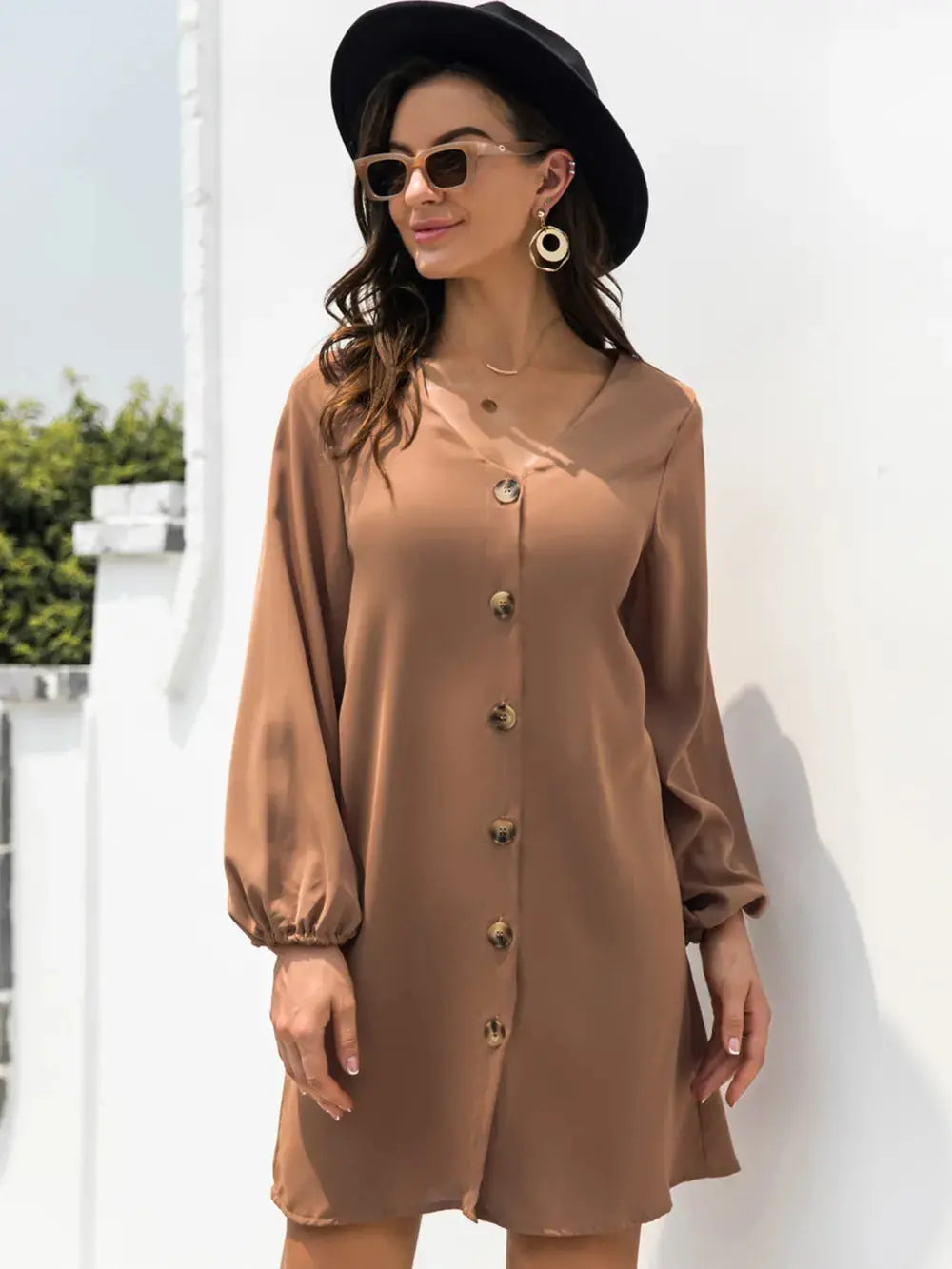 V-Neck Long Sleeve Mini Dress.